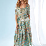 Tiered Poof Sleeve Dress