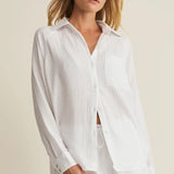 The Perfect Airy Gauze Button Up : White
