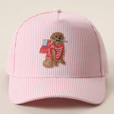 Dog  Holding USA Flag  Seersucker Trucker Hat: Pink
