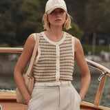 Aura Knit Top - Egret/ Golden Olive