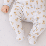 Sweet Golden Print Zip Footie - Light Blue