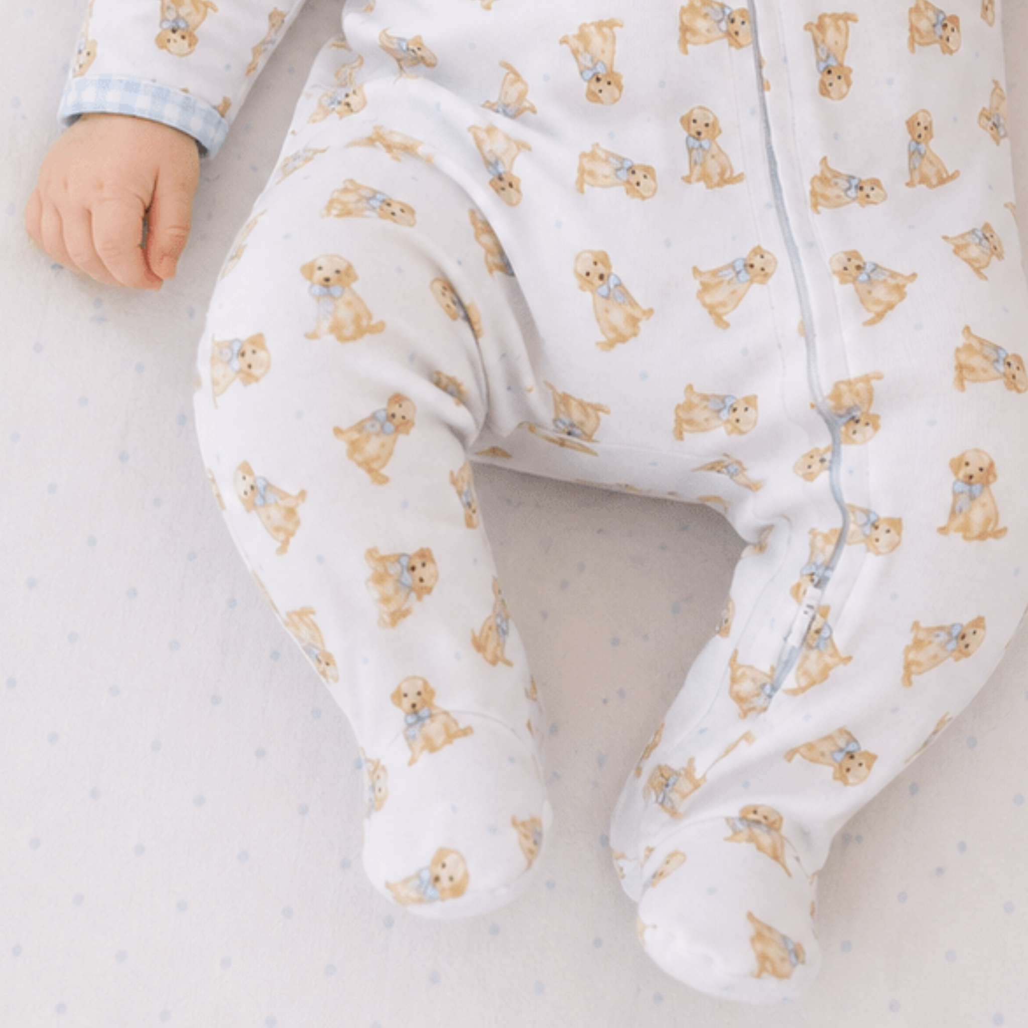 Sweet Golden Print Zip Footie - Light Blue