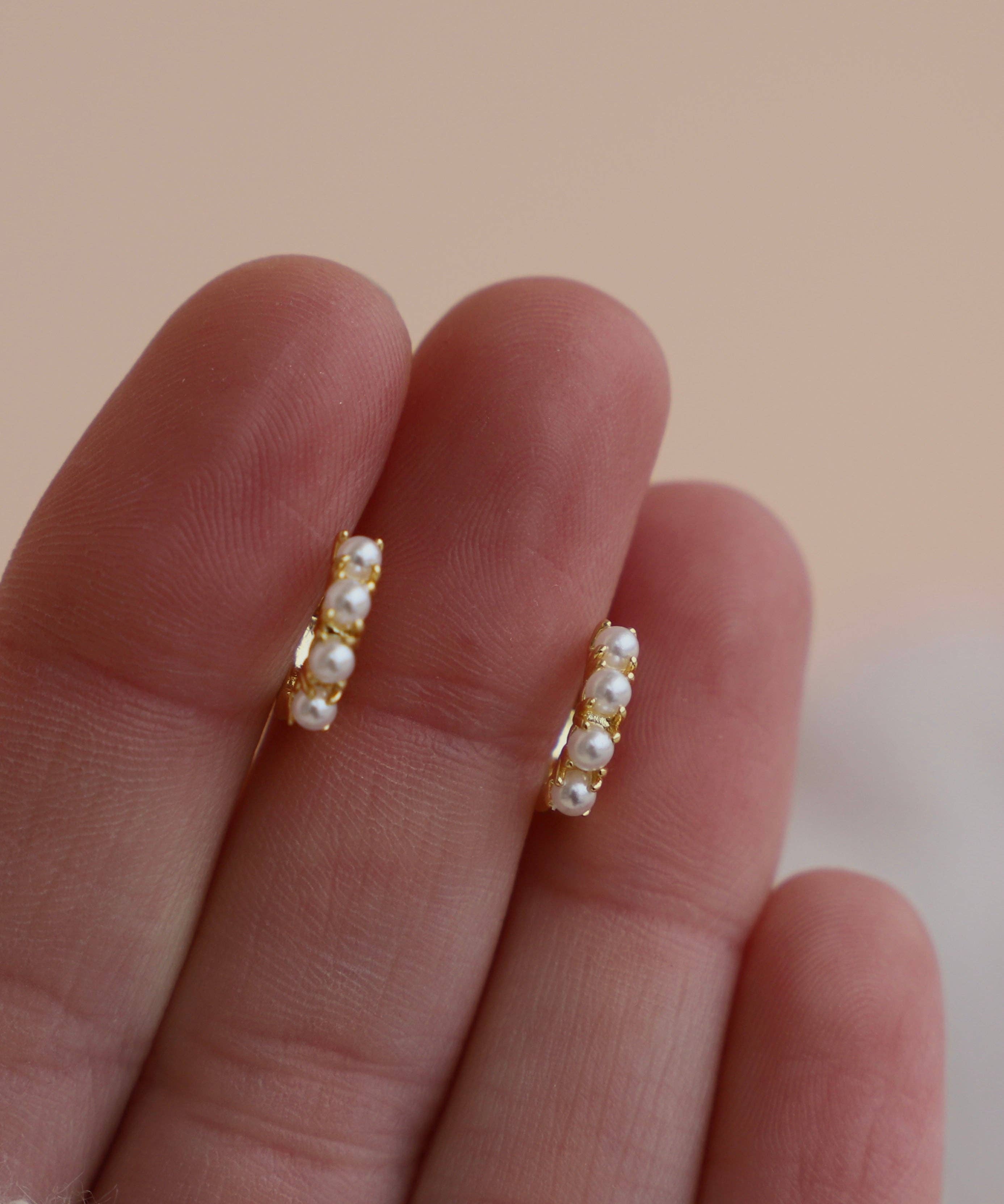 Mini Pearl Hoops : Gold