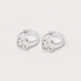 Selena Square Bezel Huggies : Silver