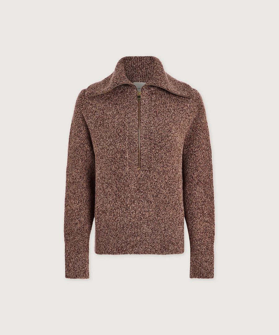 Sherida Half-Zip Knit Sweater | Gingerbread Fleck