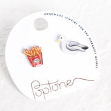 Seagull and French Fries Mismatched Beach Stud Earrings