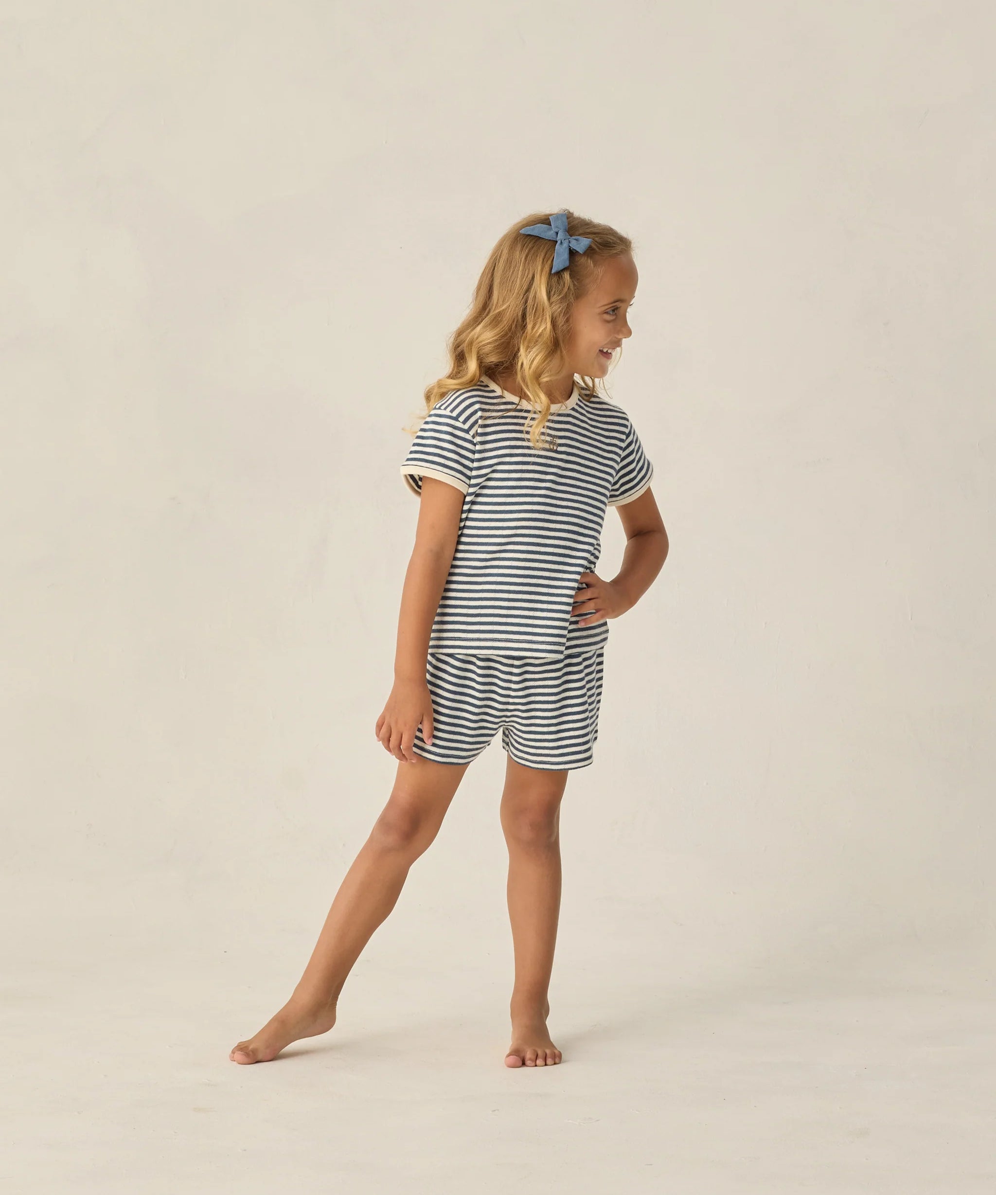 Pointelle Tee || Navy Stripe
