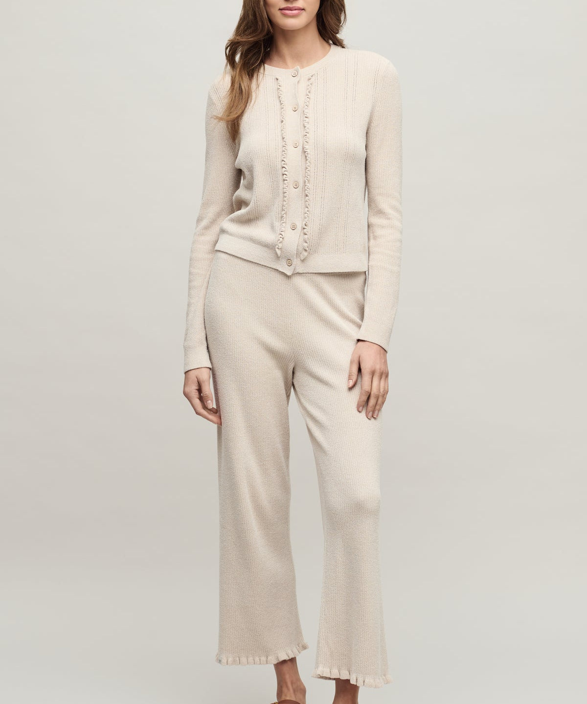 CozyChic Ultra Lite® Pointelle Rib Ruffle Front Cardigan