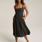 Featherweight At The Ready Square Neck Dress : Darkest Night