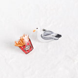 Seagull and French Fries Mismatched Beach Stud Earrings