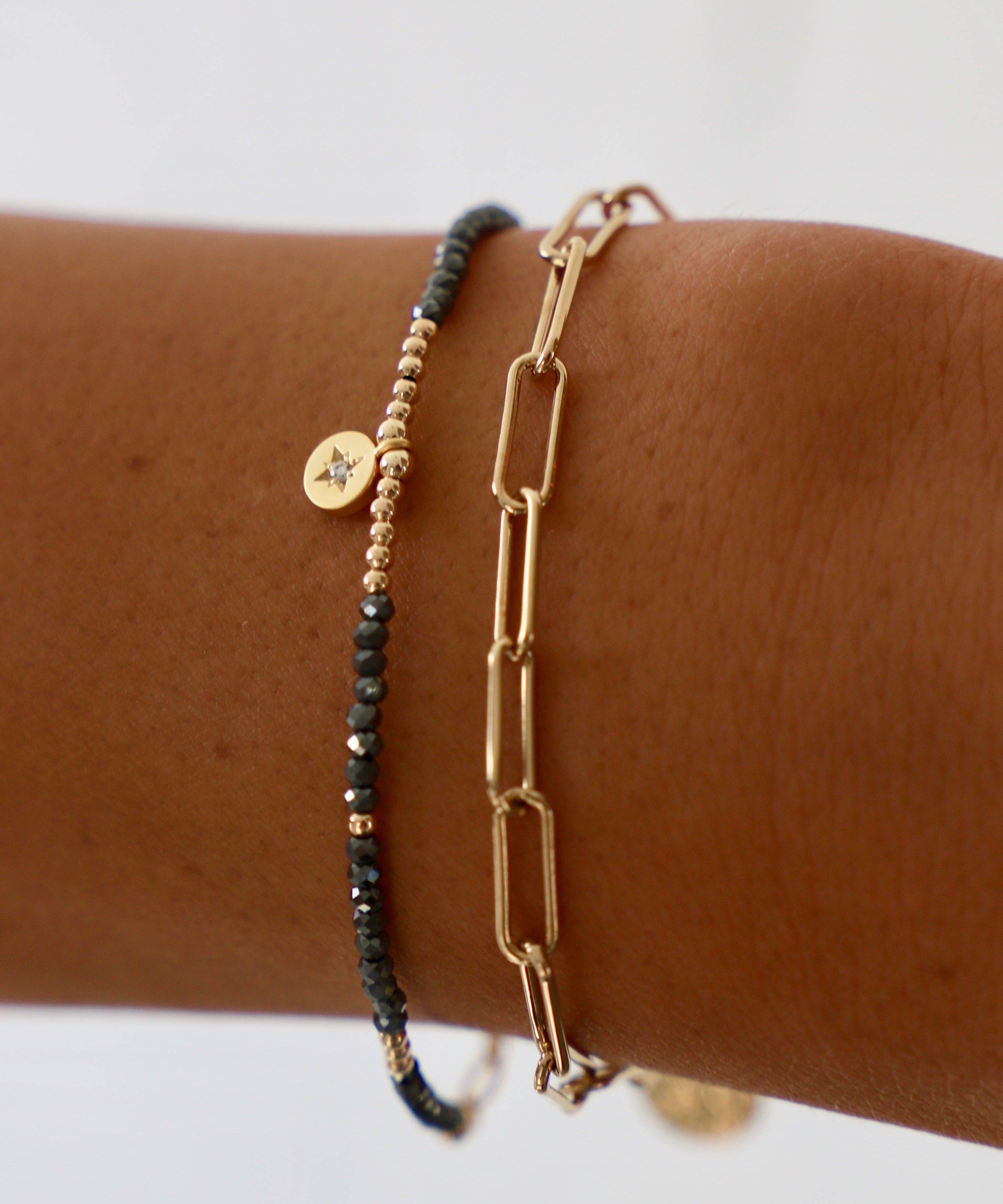 Beaded Star Medallion Bracelet: Metallic Black